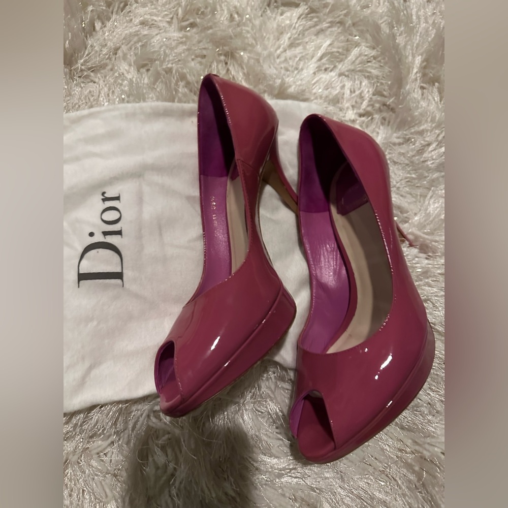 Dior Pink Patent Leather Peep Toe Pumps Size 39.5